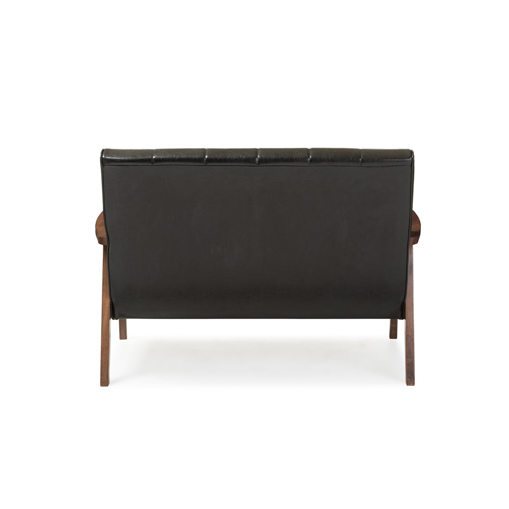 Baxton Studio Nikko Mid-century Modern Scandinavian Style Black Faux Leather Wooden 2-Seater Loveseat