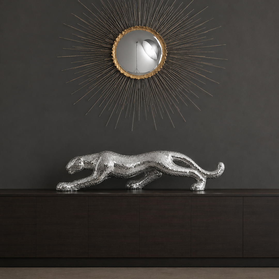 Boli Panther Sculpture. Glass and Chrome