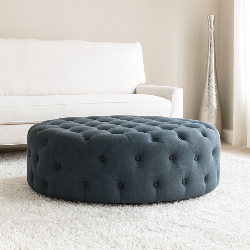 Baxton Studio Cardiff Dark Gray Linen Modern Tufted Ottoman