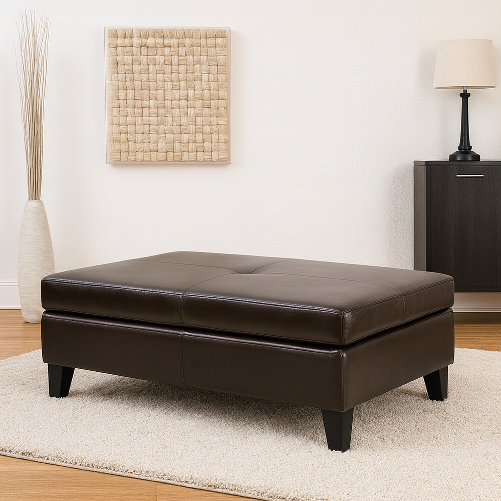 Baxton Studio Sandusky Dark Brown Full Leather Cocktail Ottoman