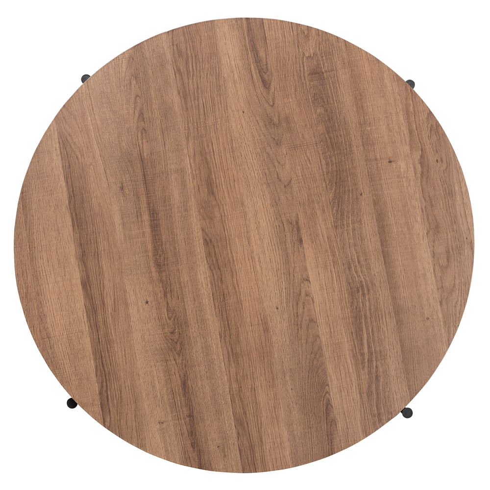 Round wooden table top on a white background