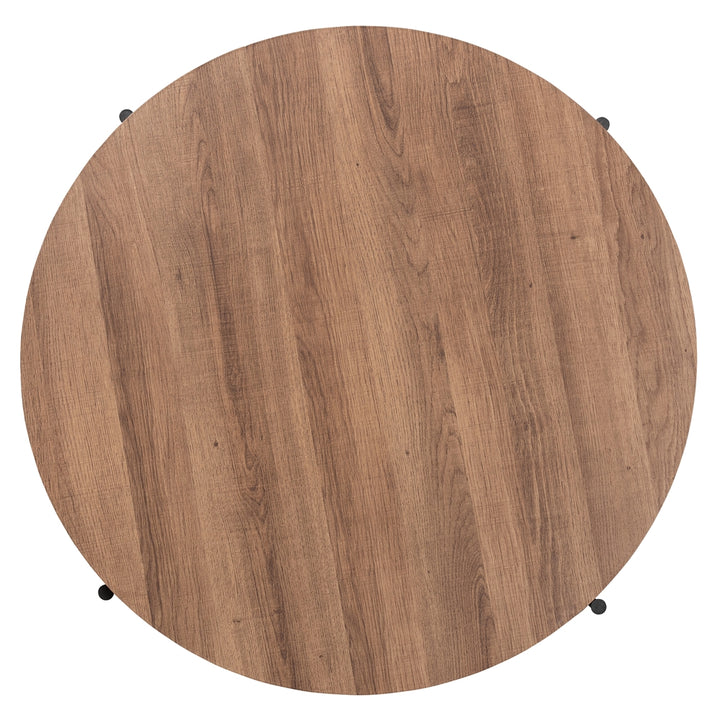 Round wooden table top on a white background