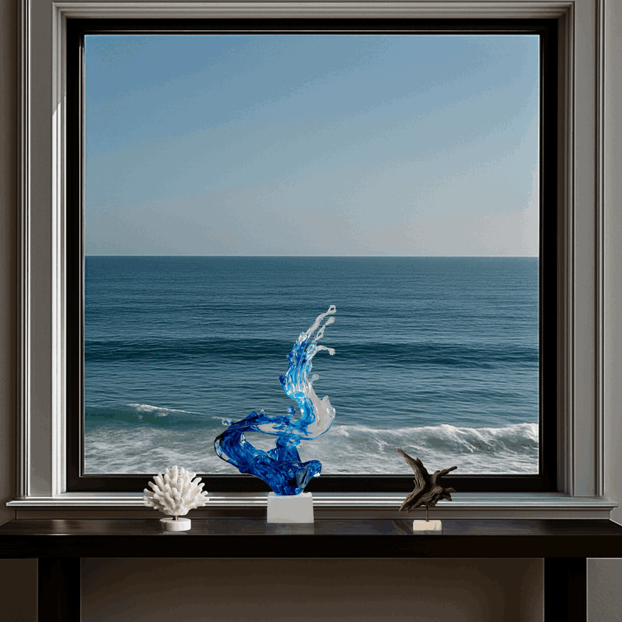 Breaker Wave 21" Tall Sculpture // Ocean Blue