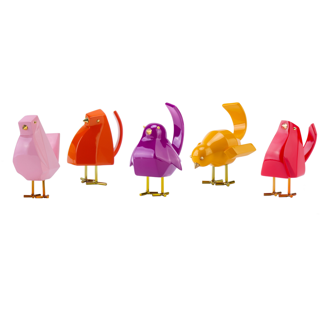 SET OF FIVE BIRD SCULPTURES // MULTI-COLOR