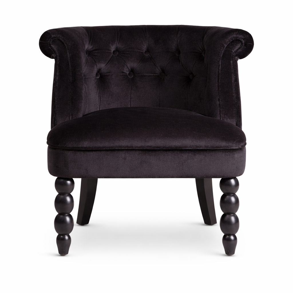 Flax Victorian  Black Velvet Fabric Upholstered Vanity Accent Chair
