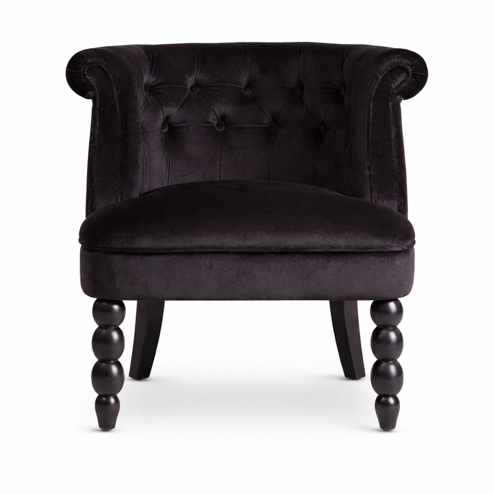 Flax Victorian  Black Velvet Fabric Upholstered Vanity Accent Chair