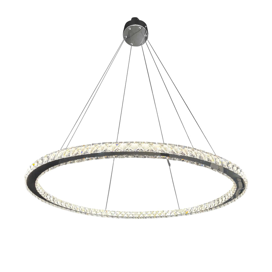 Chandelier with crystal rings on a white background