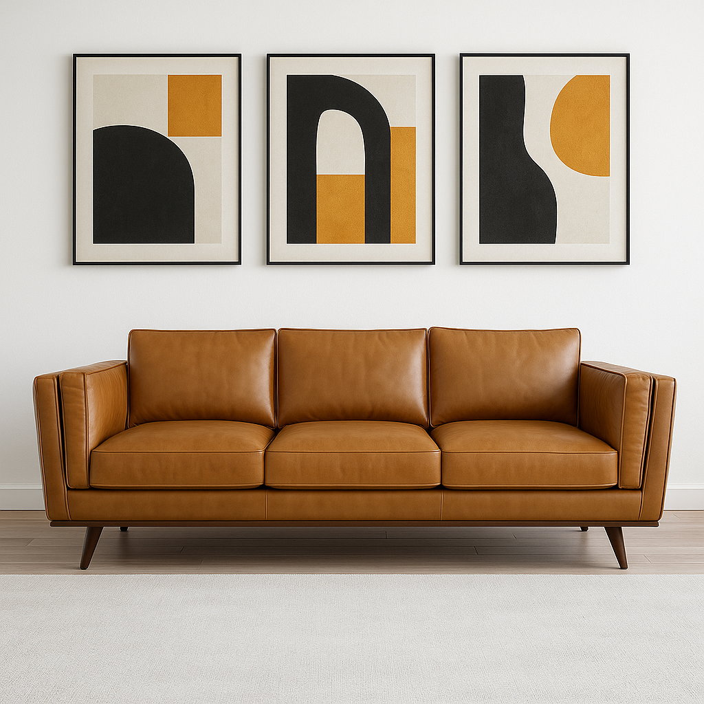 Chase Mid Century Modern Genuine Leather Sofa