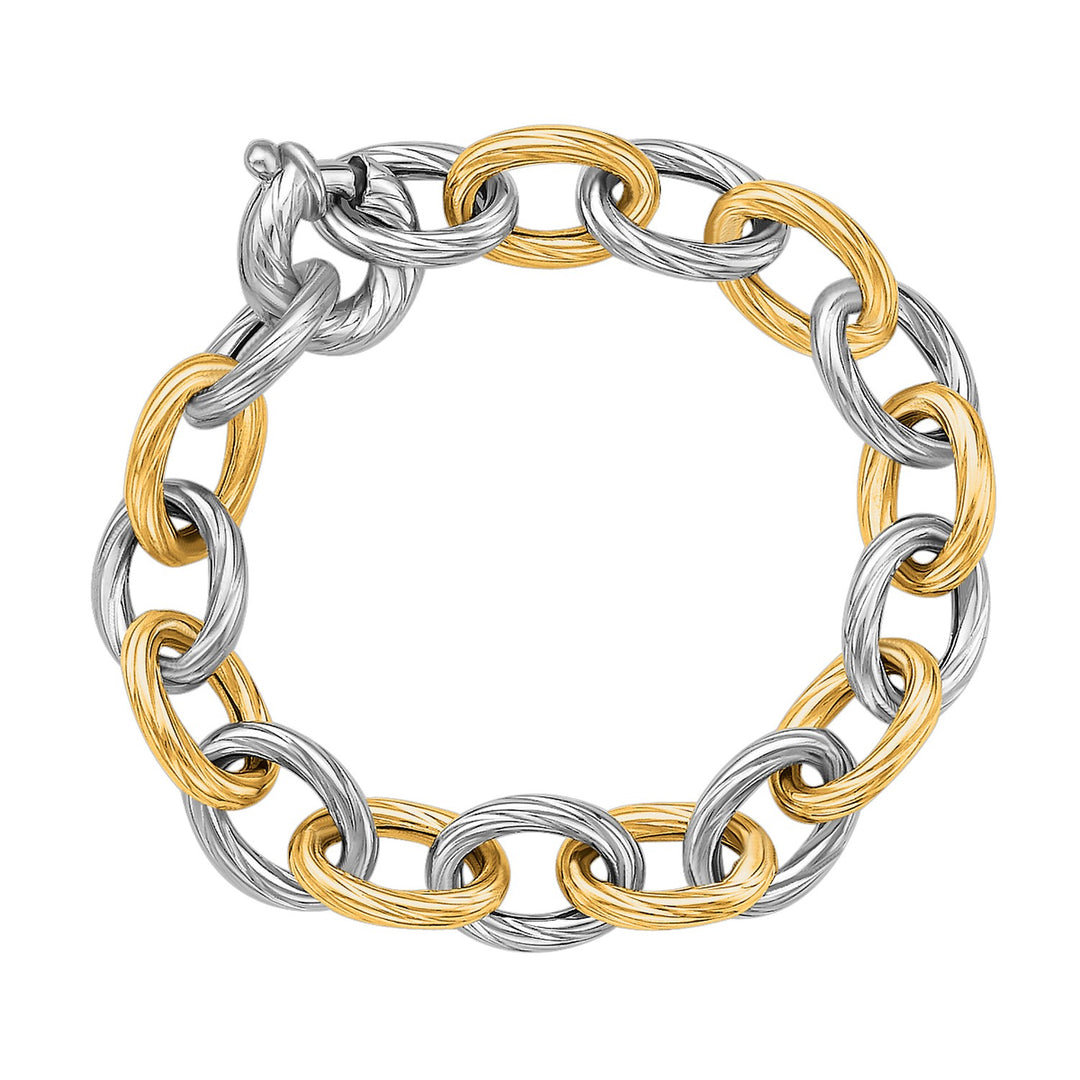 Pulsera de cadena con corte de diamante bañada en rodio en oro amarillo de 18 k y plata esterlina (9,65 mm)