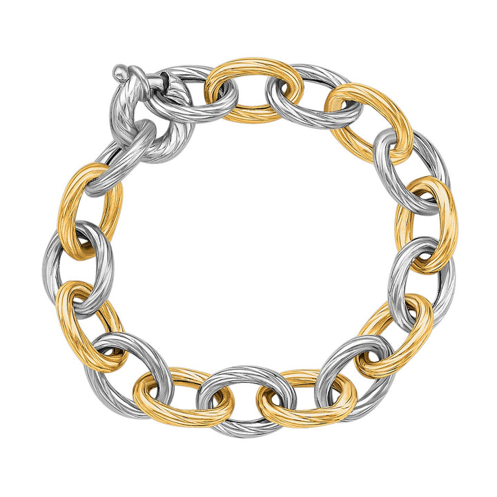 Bracelet chaîne en or jaune 18 carats et argent sterling plaqué rhodium avec diamants taillés (9,65 mm)