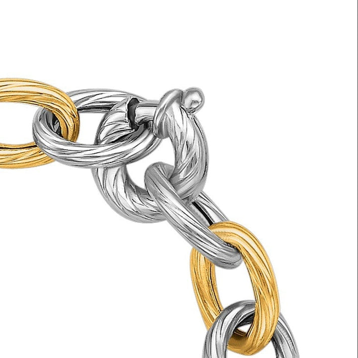 Bracelet chaîne en or jaune 18 carats et argent sterling plaqué rhodium avec diamants taillés (9,65 mm)