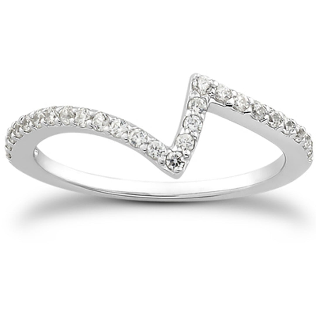 Alliance de mariage en or blanc 14 carats avec pavé de diamants fantaisie en zigzag