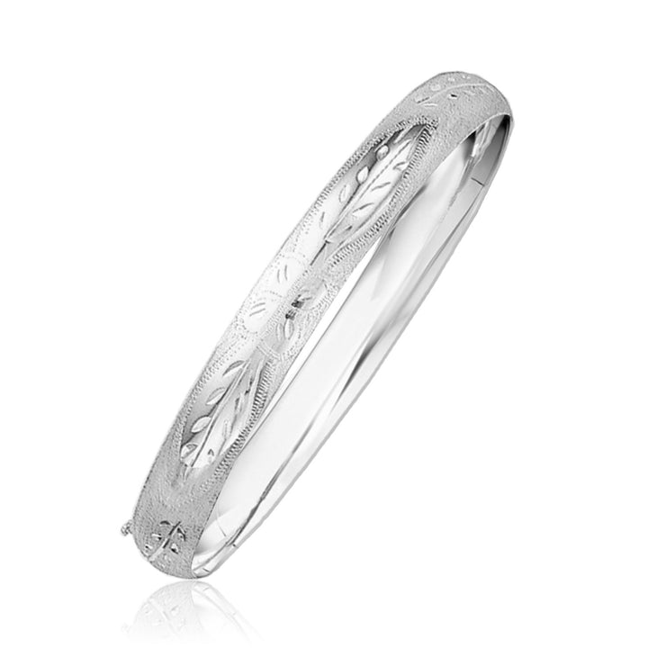 Bracelet jonc classique à motif floral sculpté en or blanc 14 carats (8,00 mm)