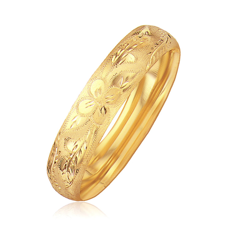 Brazalete clásico tallado con flores en oro amarillo de 14 k (13,50 mm)