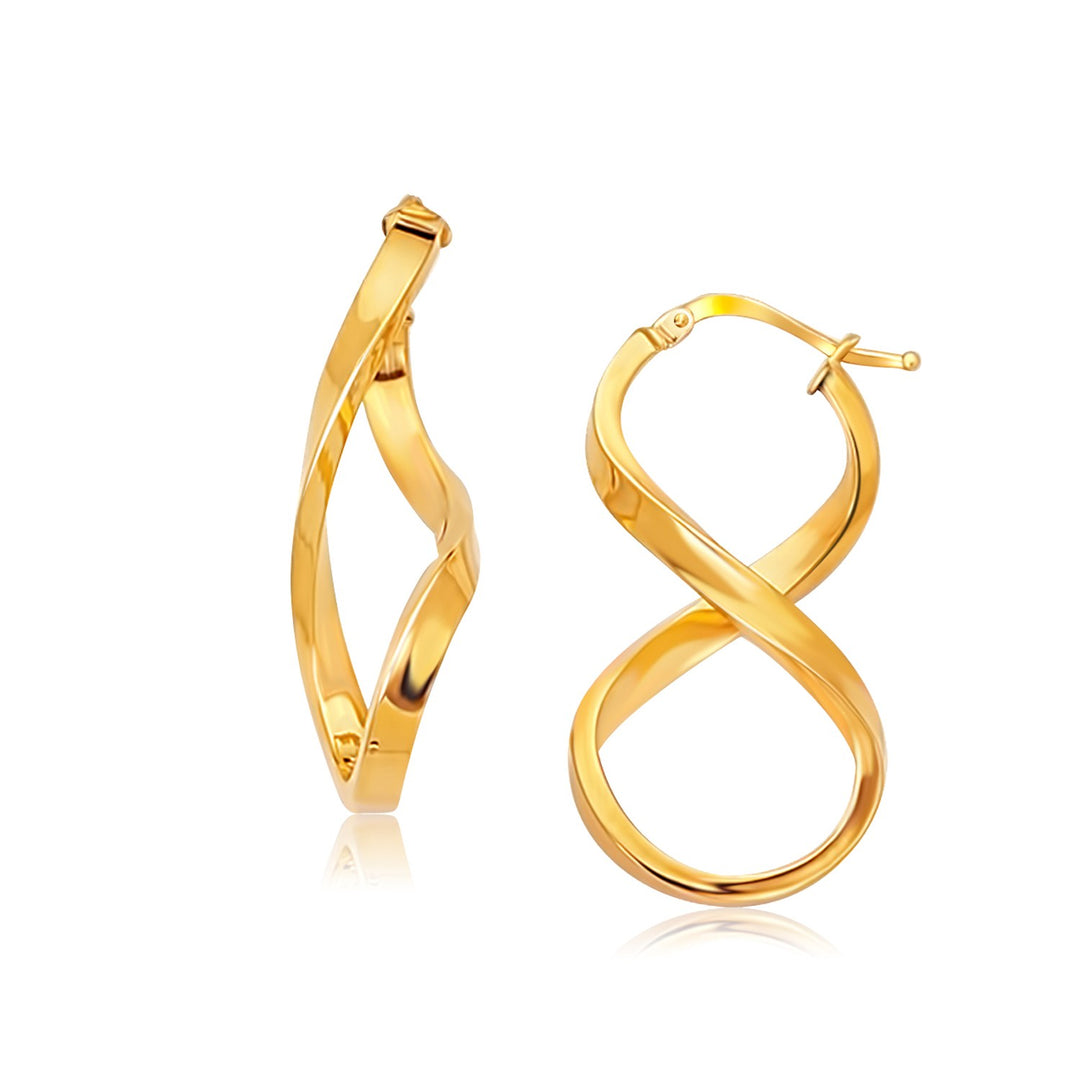 Pendientes colgantes con forma de infinito pulidos en oro amarillo de 14 k