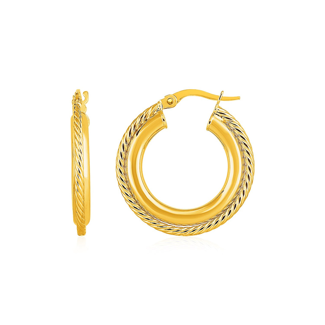 Aros con textura de cuerda en oro amarillo de 14 k (4 x 15 mm)