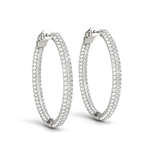 Boucles d'oreilles créoles à trois rangées et double face en or blanc 14 carats avec diamants (2 ct au total)