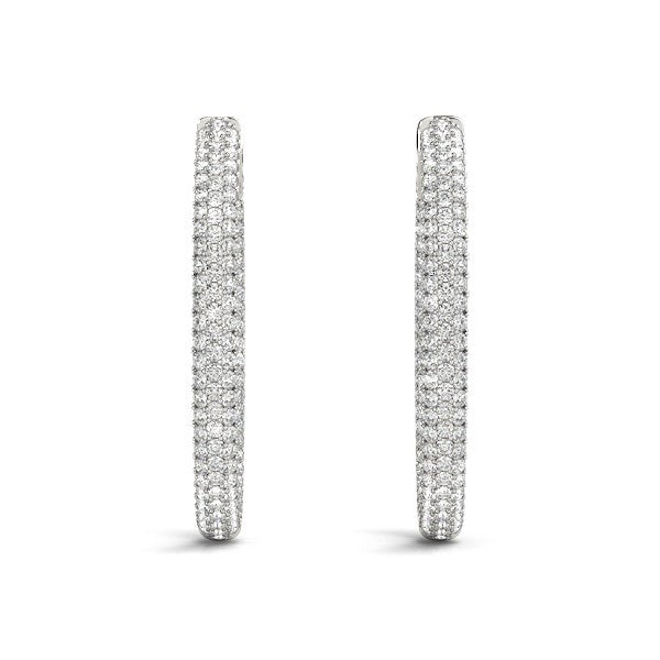 Boucles d'oreilles créoles à trois rangées et double face en or blanc 14 carats avec diamants (2 ct au total)