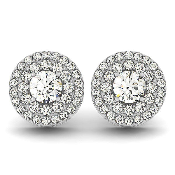 Pendientes de diamantes redondos con halo doble en oro blanco de 14 k (1 1/4 ct)