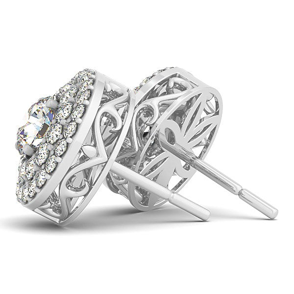 Boucles d'oreilles en or blanc 14 carats avec double halo de diamants ronds (1 1/4 ct au total)