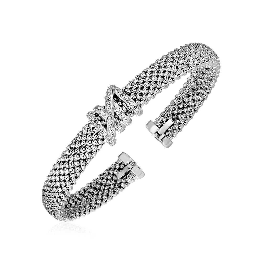 Brazalete con textura de palomitas de maíz y diamantes en plata de ley (8,00 mm)