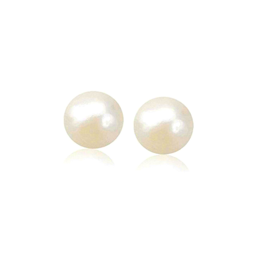 Aros con perlas blancas cultivadas en agua dulce en oro amarillo de 14 k (7 mm)