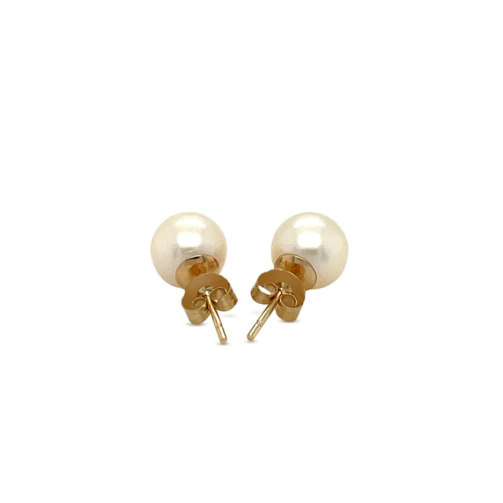 Aros con perlas blancas cultivadas en agua dulce en oro amarillo de 14 k (7 mm)