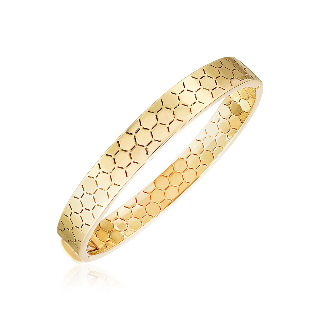 Brazalete de oro amarillo de 14 k con forma de panal y pulido brillante (8,90 mm)