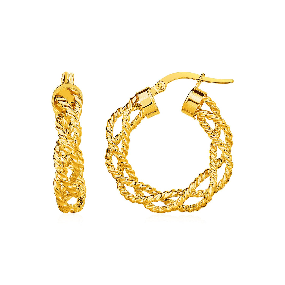 Aros trenzados texturizados en oro amarillo de 14 k (4 x 15 mm)