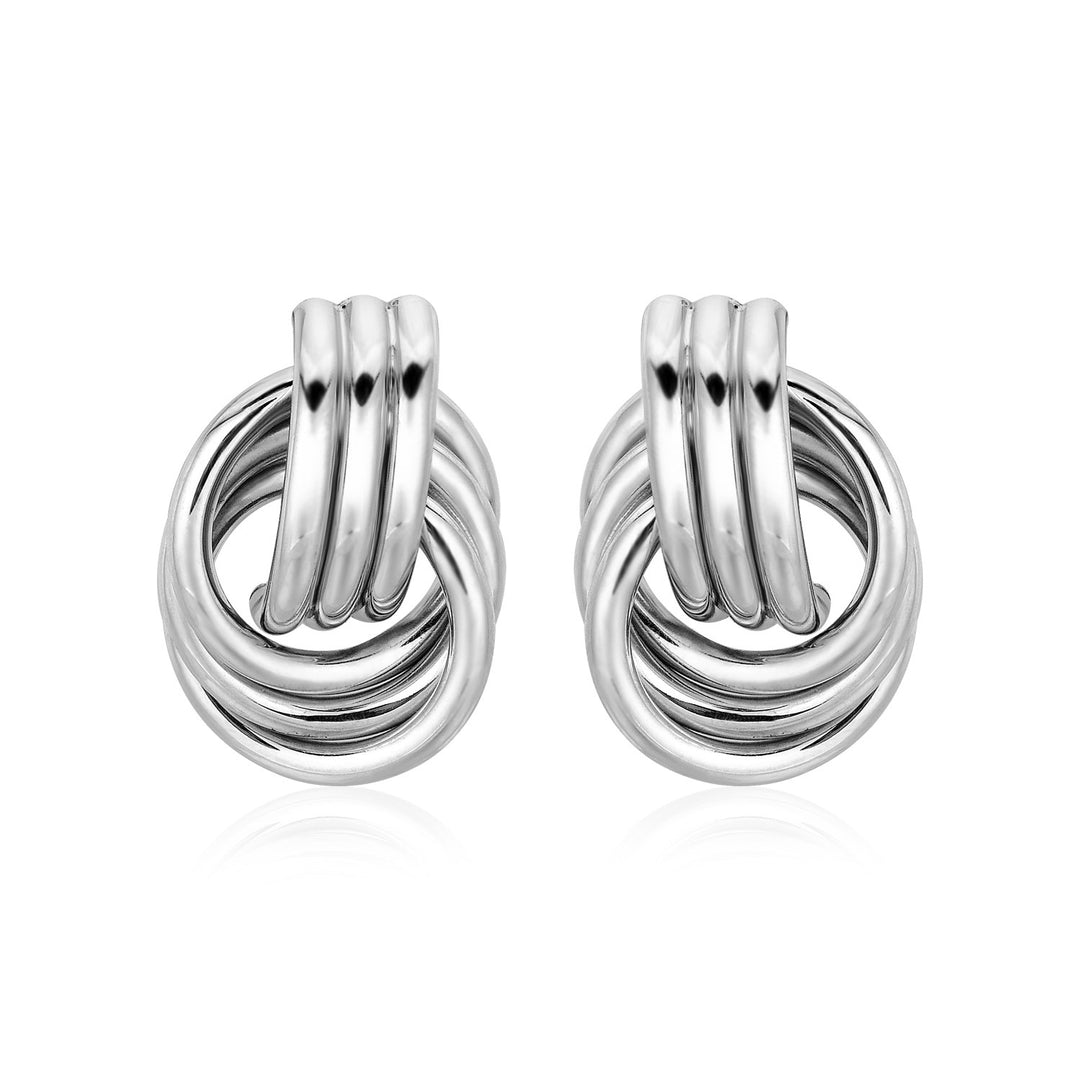 Pendientes de nudo de amor pulido con anillos entrelazados en plata de ley (15 mm)