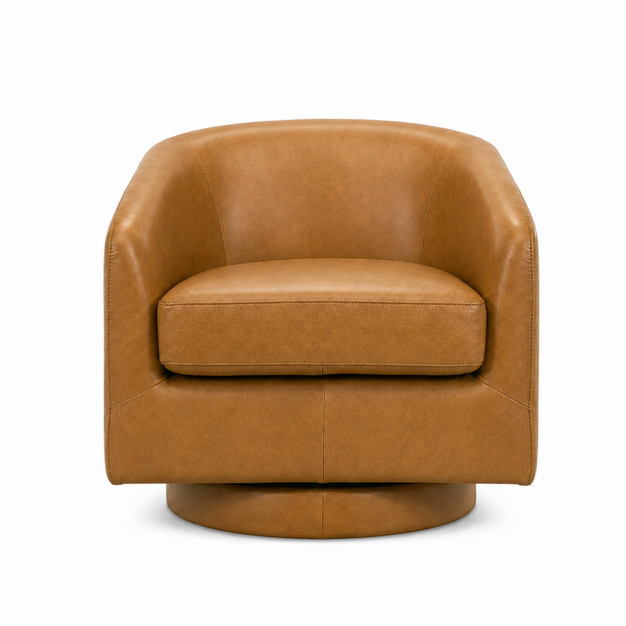 Brown leather swivel chair on a white background