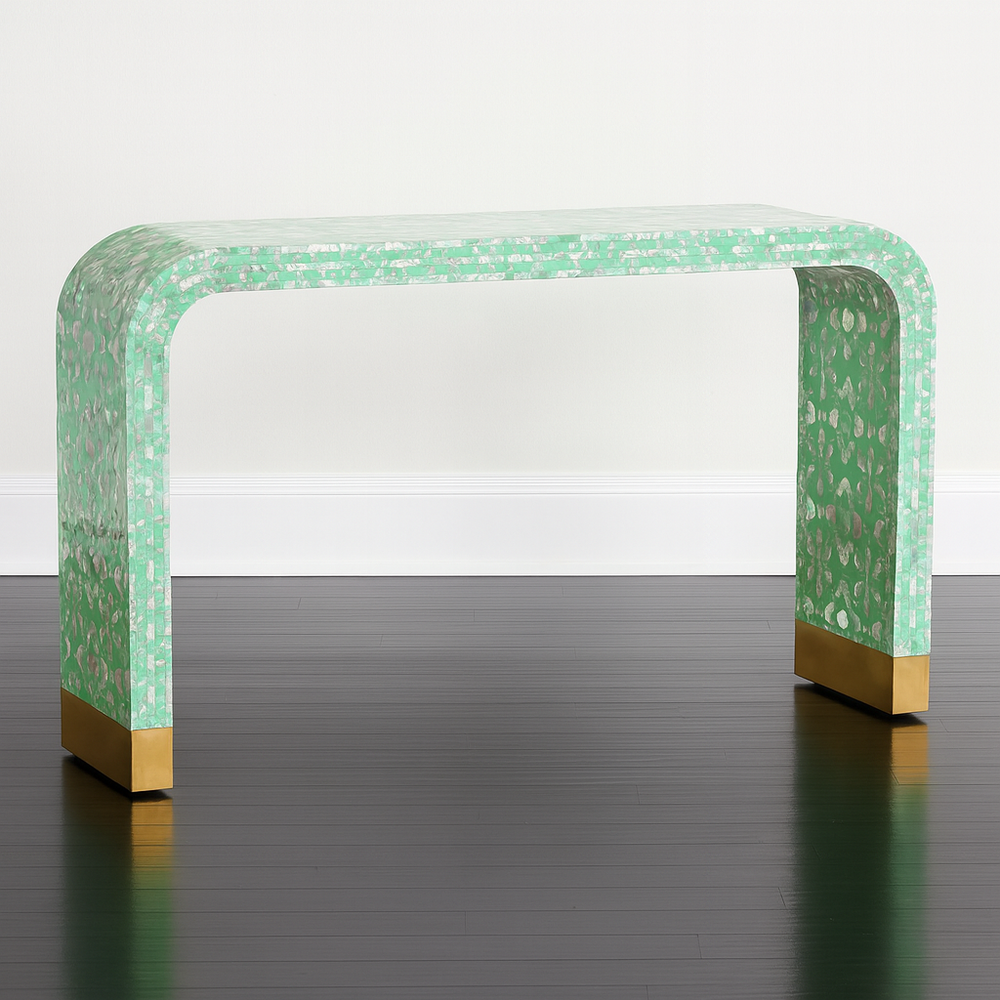 Didrika Modern Bohemian Seafoam Green Mother of Pearl Console Table