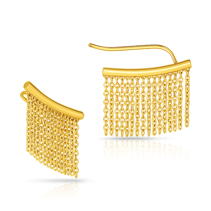 Boucle d'oreille grimpante en or jaune 14 carats avec maillons de chaîne à franges