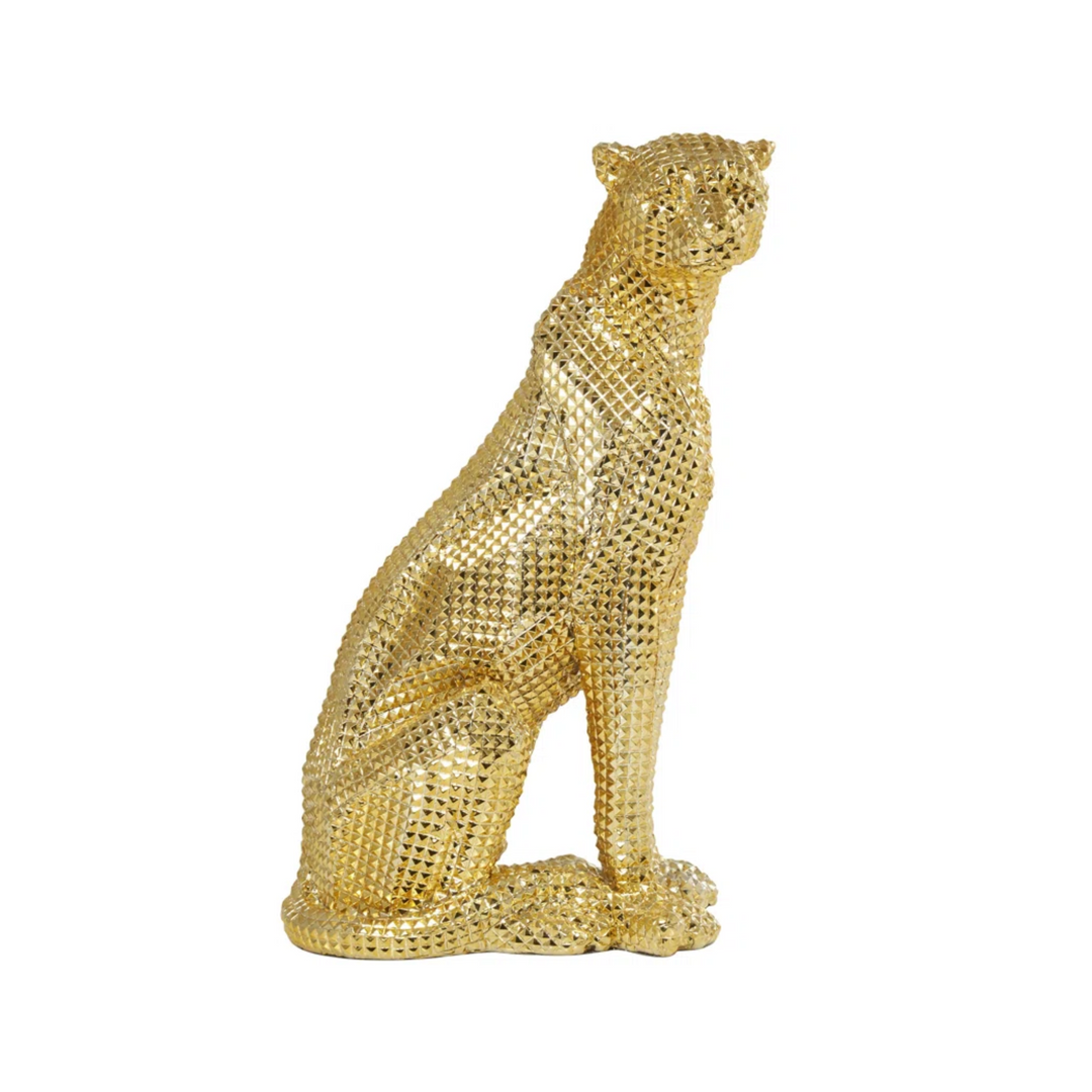 Sitting Leopard Decorative Gold Sculpture