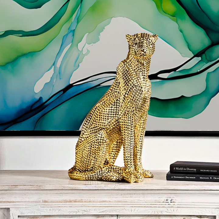 Sitting Leopard Decorative Gold Sculpture