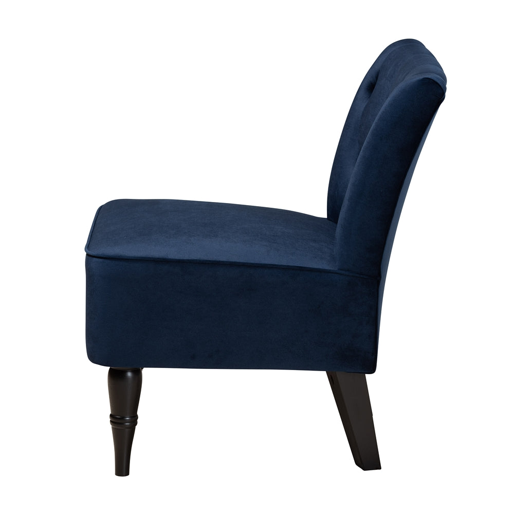 Blue upholstered chair on a white background
