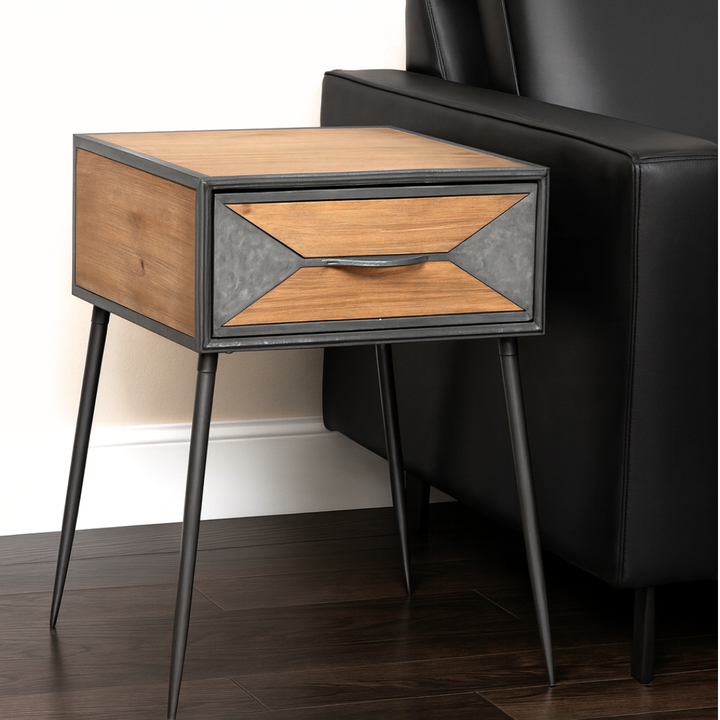 Laurel Rustic Industrial Antique Oak End Table
