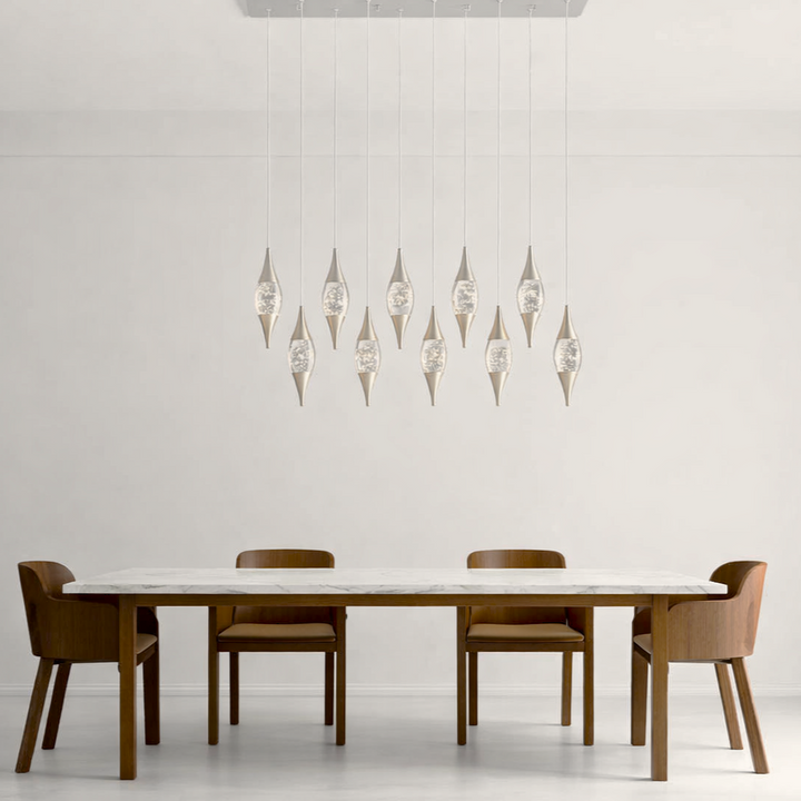 Shiny Teardrops Rectangular Chandelier – Matte Nickel