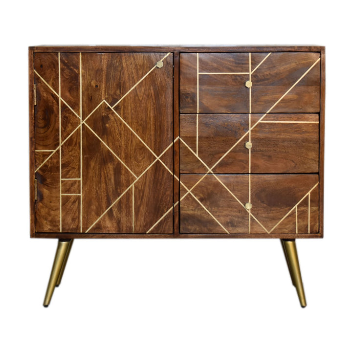 Chestnut with Brass Inlay Abstract Sideboard