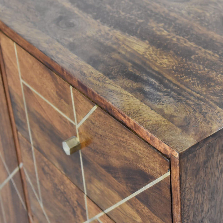 Chestnut with Brass Inlay Abstract Sideboard
