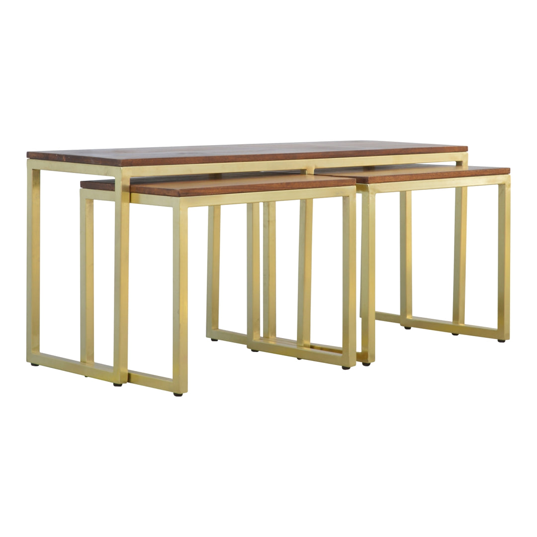 Gold and Mango Wood Table Set of 3
