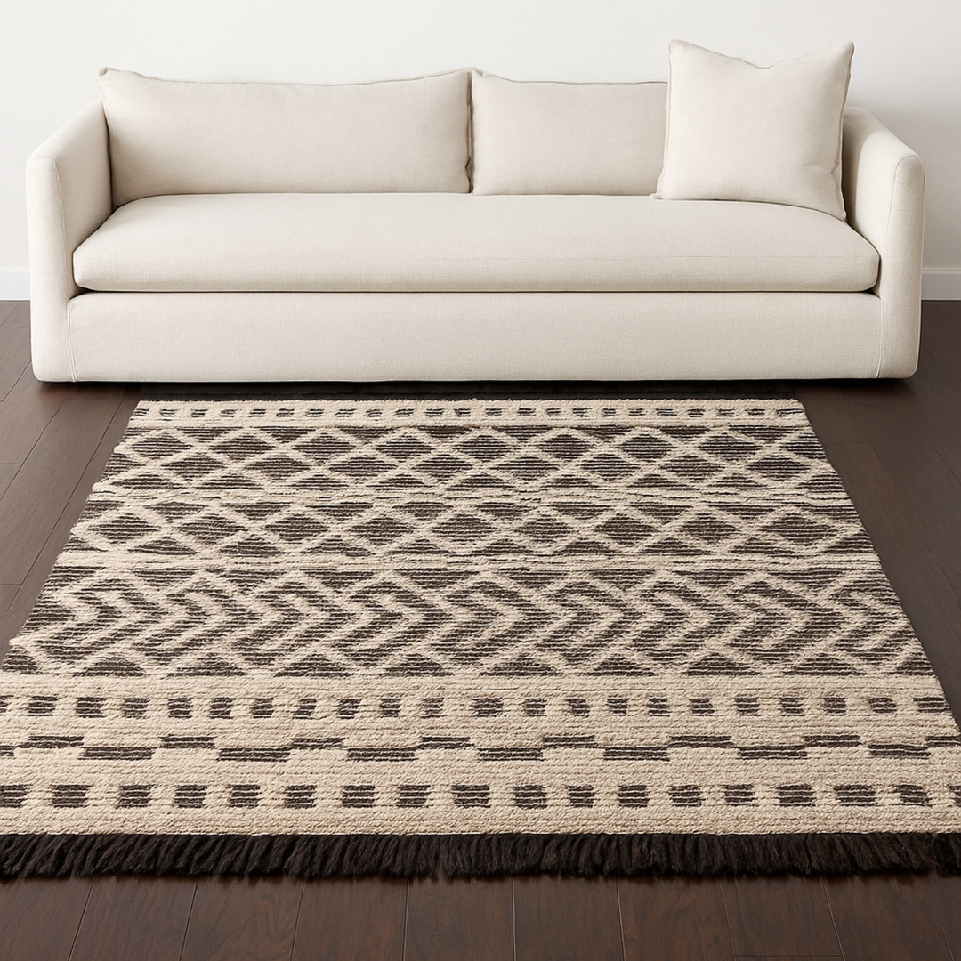 Heino Modern and Contemporary Ivory and Charcoal Handwoven Wool Area Rug