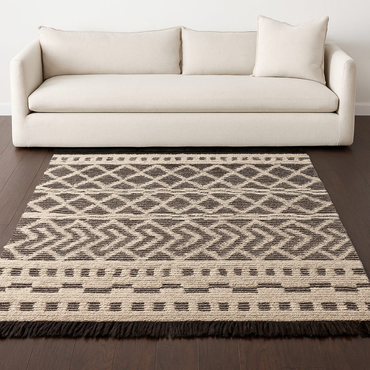 Heino Modern and Contemporary Ivory and Charcoal Handwoven Wool Area Rug