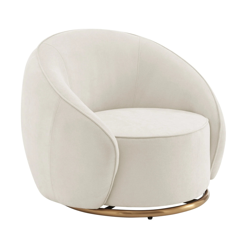 Ivory Swing Luxury Swivel Accent Chair. Ivory and Brushed Gold