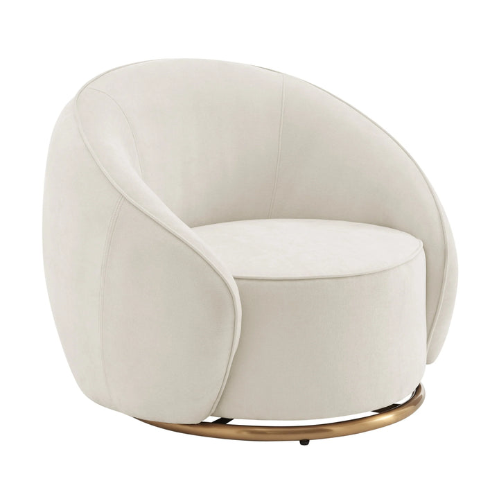Ivory Swing Luxury Swivel Accent Chair. Ivory and Brushed Gold