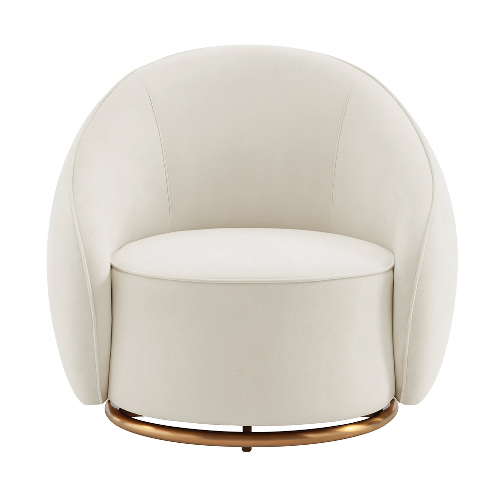 White armchair with gold base on a white background