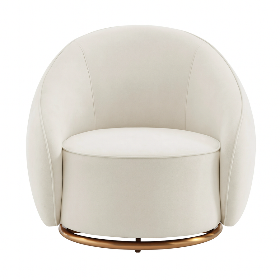 White armchair with gold base on a white background