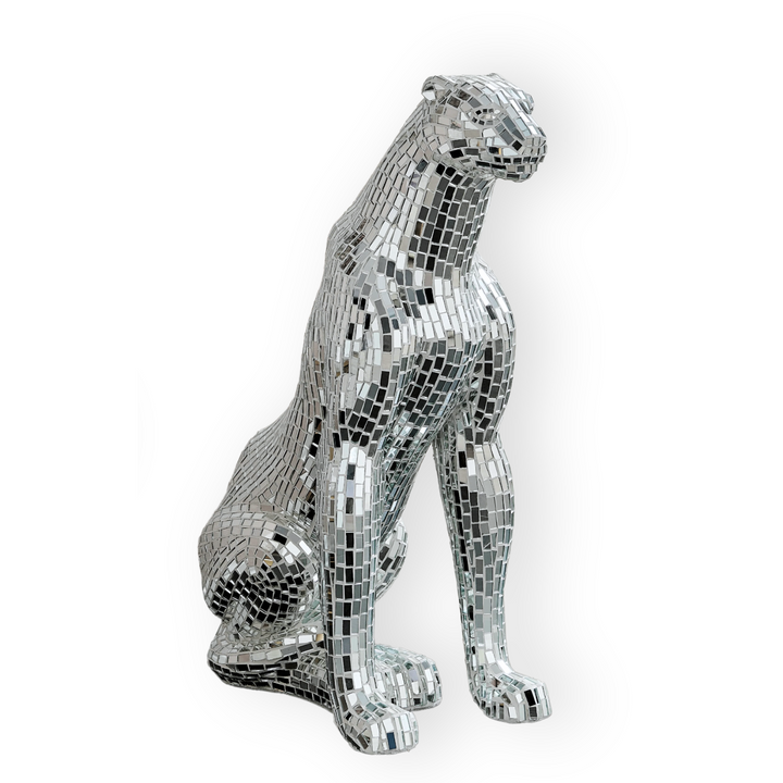 Boli sitting panther sculpture in Glass and chrome