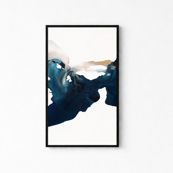 Framed abstract artwork on a white wall