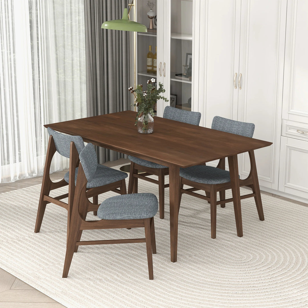 Levi Modern Style Solid Wood Rectangular Walnut Top Dining Table 63"